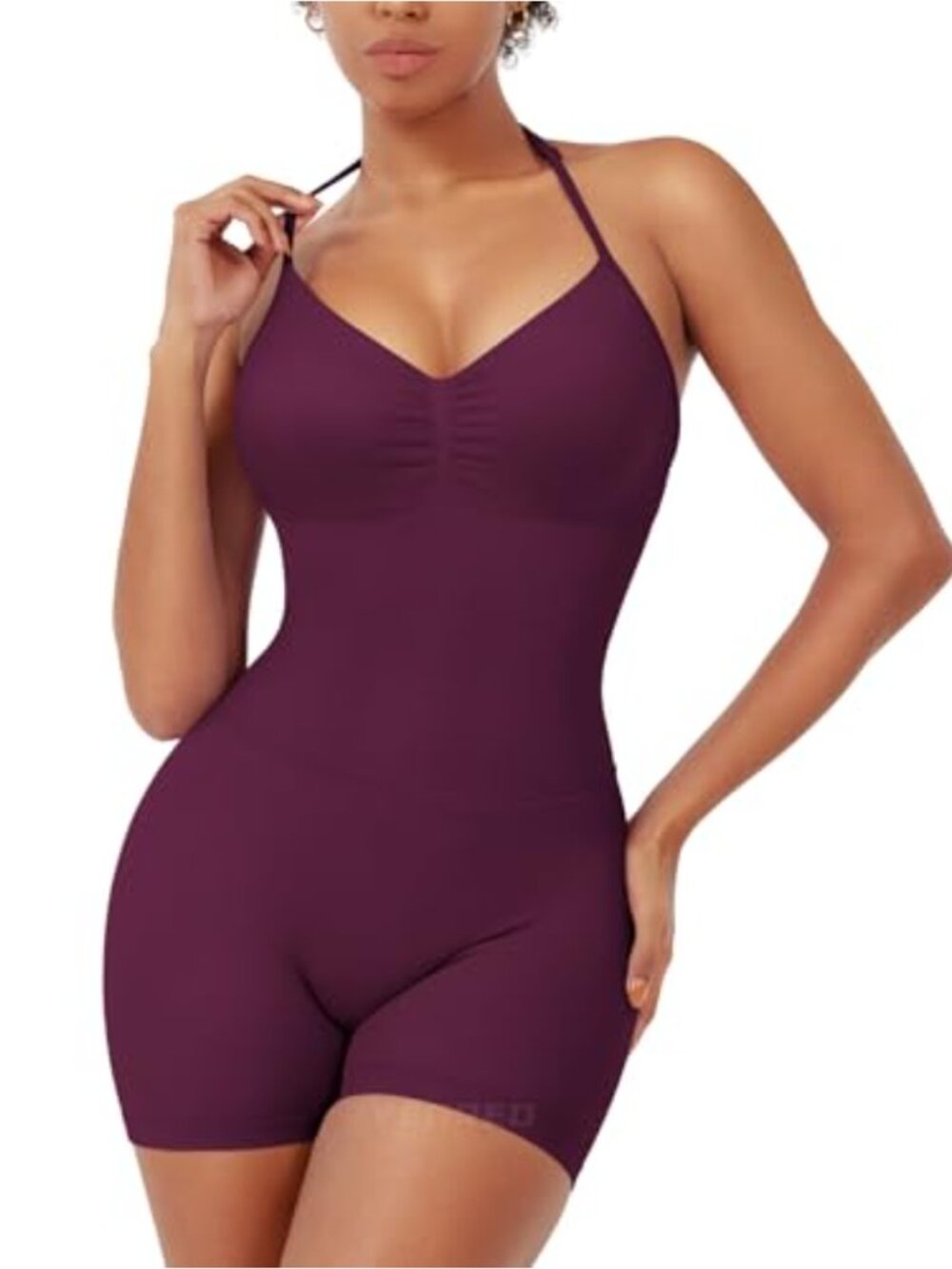 Seamless One Piece Workout Jumpsuit Halter Backless Ribbed Gym Romper